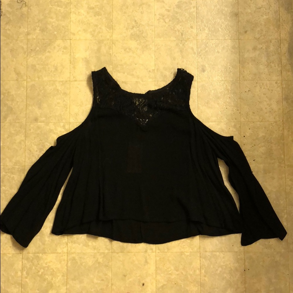 Lacy detail top with cold shoulder long sleeves